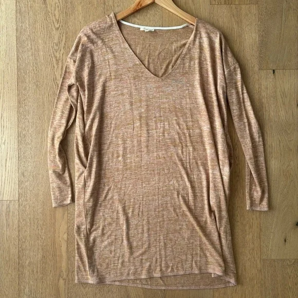 Aritzia Wilfred Free Gail Pocket Tunic Sweater Dress Heather Brown Long Sleeve - Picture 2 of 7